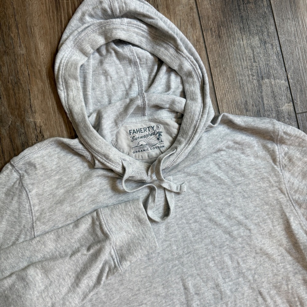 Faherty Hoodie Mens Small Light Grey Sunwashed Organic Cotton Pullover